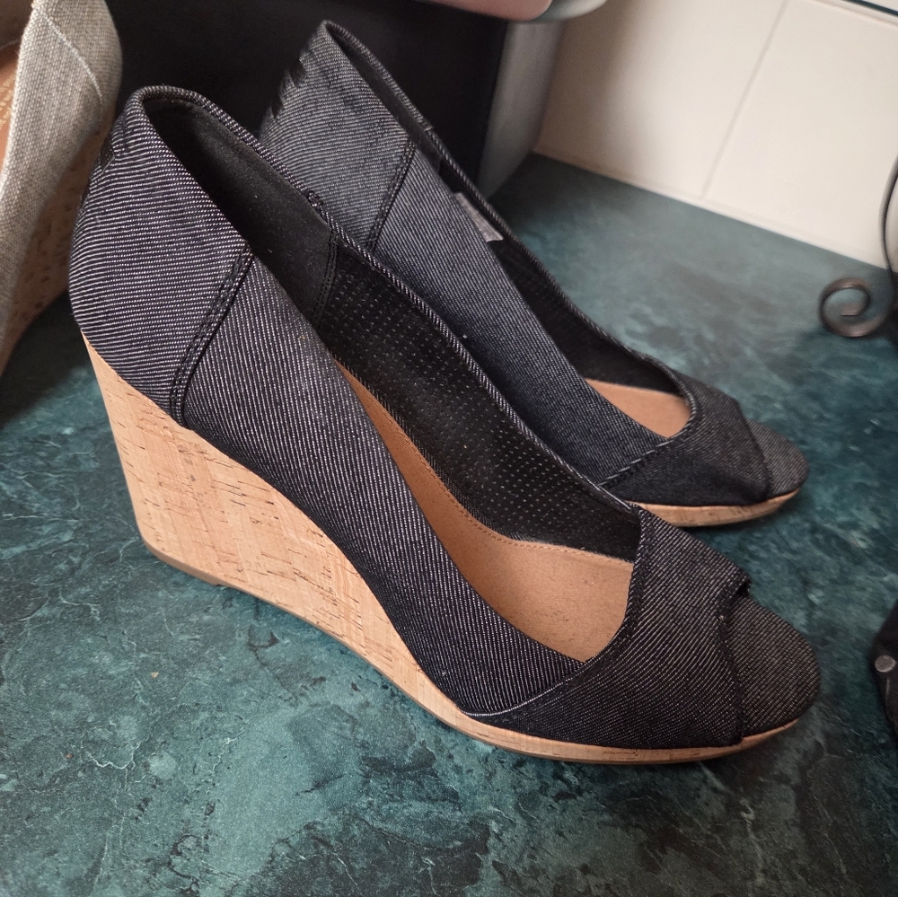 Toms Dark Denim Wedge Shoes
